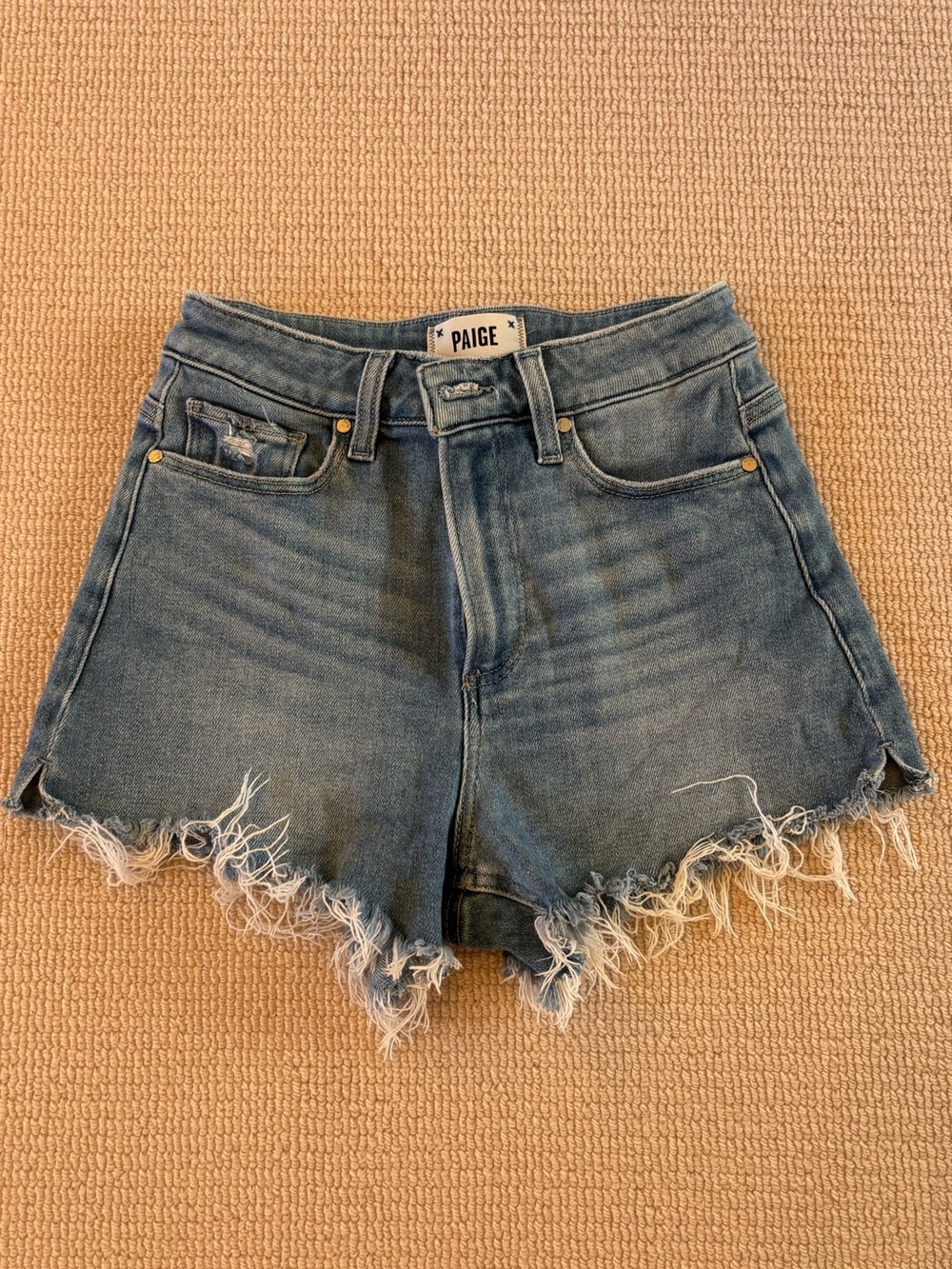 PAIGE Margot Distressed Denim Shorts Size 24